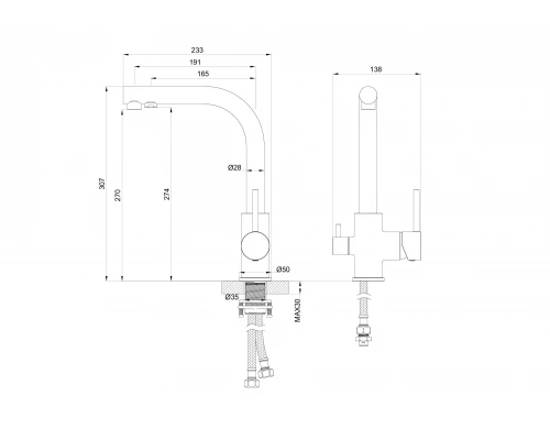 Смеситель для кухни c подключением фильтра WONZON & WOGHAND, Хром (WW-88458005-CR)