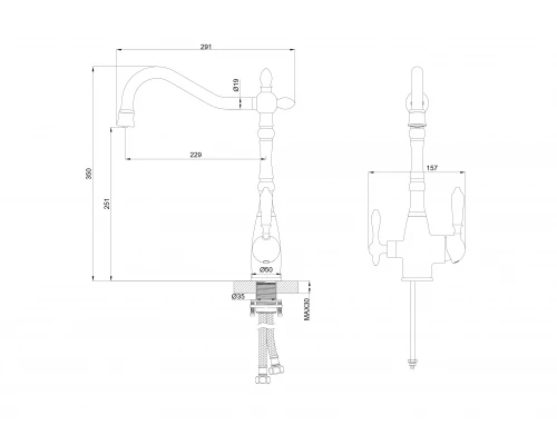Смеситель для кухни c подключением фильтра WONZON & WOGHAND, Черный матовый (WW-88458006-MB)
