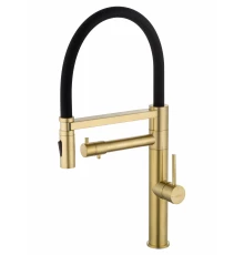 Смеситель для кухни с гибким изливом и подключением фильтра WONZON & WOGHAND, Брашированное золото (WW-88458007-BG)