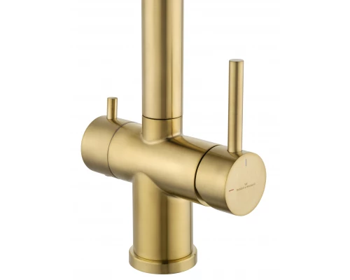 Смеситель для кухни с гибким изливом и подключением фильтра WONZON & WOGHAND, Брашированное золото (WW-88458009-BG)