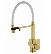 Смеситель для кухни с гибким изливом и подключением фильтра WONZON & WOGHAND, Брашированное золото (WW-88458012-BG（MW))