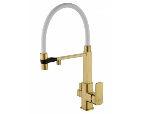 Смеситель для кухни с гибким изливом и подключением фильтра WONZON & WOGHAND, Брашированное золото (WW-88458012-BG（MW))