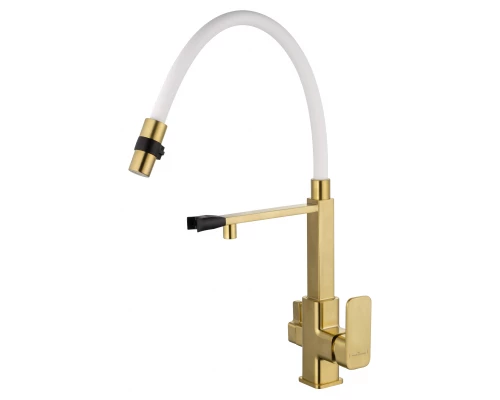 Смеситель для кухни с гибким изливом и подключением фильтра WONZON & WOGHAND, Брашированное золото (WW-88458012-BG（MW))