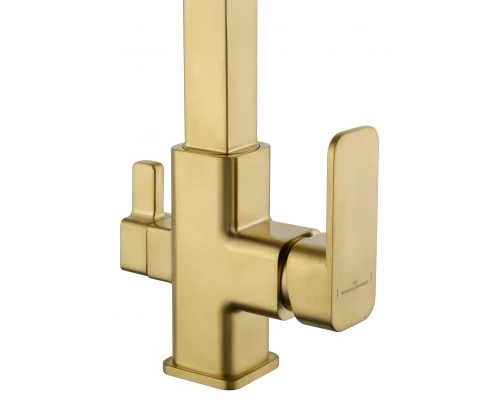 Смеситель для кухни с гибким изливом и подключением фильтра WONZON & WOGHAND, Брашированное золото (WW-88458012-BG（MW))