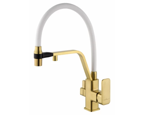 Смеситель для кухни с гибким изливом и подключением фильтра WONZON & WOGHAND, Брашированное золото (WW-88458013-BG(MW))