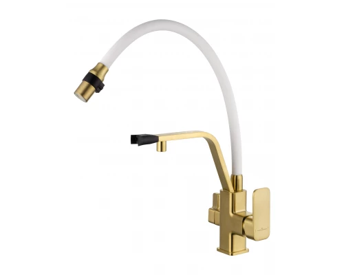 Смеситель для кухни с гибким изливом и подключением фильтра WONZON & WOGHAND, Брашированное золото (WW-88458013-BG(MW))