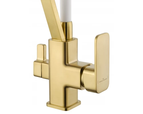 Смеситель для кухни с гибким изливом и подключением фильтра WONZON & WOGHAND, Брашированное золото (WW-88458013-BG(MW))