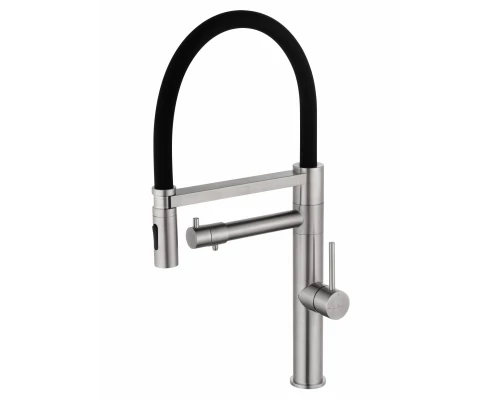 Смеситель для кухни с гибким изливом и подключением фильтра WONZON & WOGHAND, Брашированный никель (WW-88458007-BN)