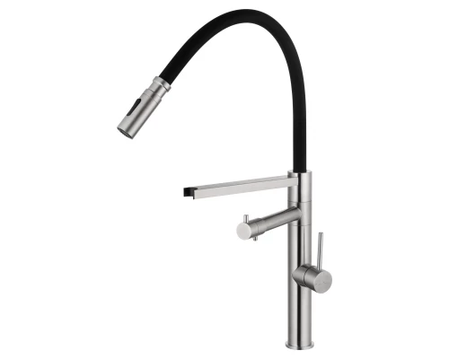 Смеситель для кухни с гибким изливом и подключением фильтра WONZON & WOGHAND, Брашированный никель (WW-88458007-BN)