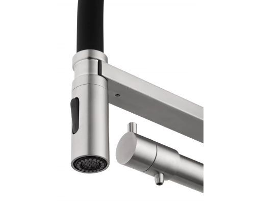 Смеситель для кухни с гибким изливом и подключением фильтра WONZON & WOGHAND, Брашированный никель (WW-88458007-BN)