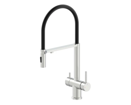 Смеситель для кухни с гибким изливом и подключением фильтра WONZON & WOGHAND, Брашированный никель (WW-88458009-BN)