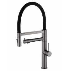 Смеситель для кухни с гибким изливом и подключением фильтра WONZON & WOGHAND, Темный графит (WW-88458007-BGM)