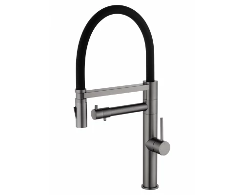 Смеситель для кухни с гибким изливом и подключением фильтра WONZON & WOGHAND, Темный графит (WW-88458007-BGM)