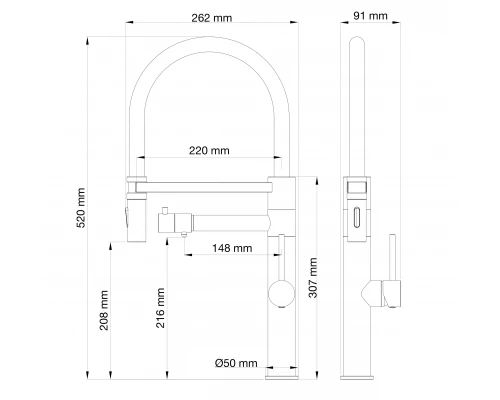 Смеситель для кухни с гибким изливом и подключением фильтра WONZON & WOGHAND, Темный графит (WW-88458007-BGM)