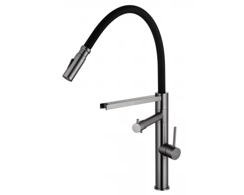 Смеситель для кухни с гибким изливом и подключением фильтра WONZON & WOGHAND, Темный графит (WW-88458007-BGM)