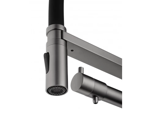 Смеситель для кухни с гибким изливом и подключением фильтра WONZON & WOGHAND, Темный графит (WW-88458007-BGM)