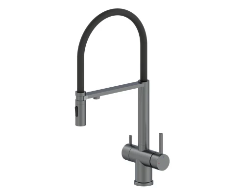 Смеситель для кухни с гибким изливом и подключением фильтра WONZON & WOGHAND, Темный графит (WW-88458009-BGM)