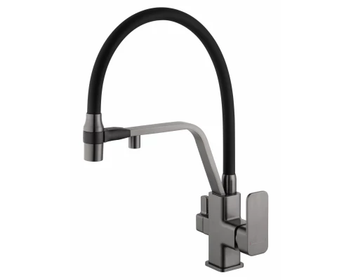 Смеситель для кухни с гибким изливом и подключением фильтра WONZON & WOGHAND, Темный графит (WW-88458013-BGM)