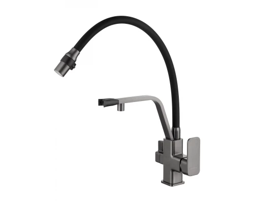 Смеситель для кухни с гибким изливом и подключением фильтра WONZON & WOGHAND, Темный графит (WW-88458013-BGM)