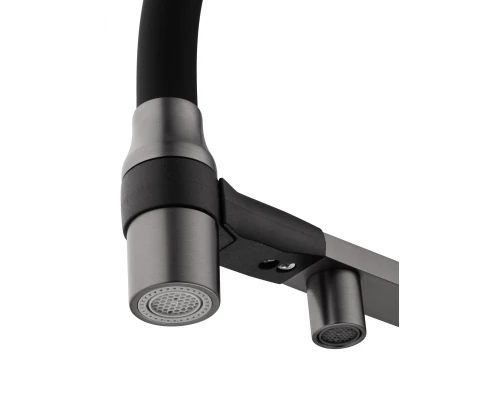 Смеситель для кухни с гибким изливом и подключением фильтра WONZON & WOGHAND, Темный графит (WW-88458013-BGM)