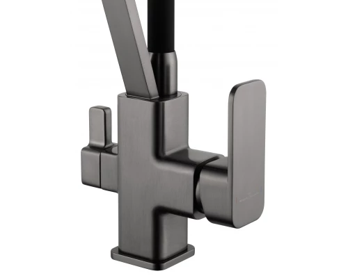 Смеситель для кухни с гибким изливом и подключением фильтра WONZON & WOGHAND, Темный графит (WW-88458013-BGM)