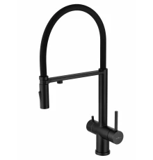 Смеситель для кухни с гибким изливом и подключением фильтра WONZON & WOGHAND, Черный матовый (WW-88458009-MB)