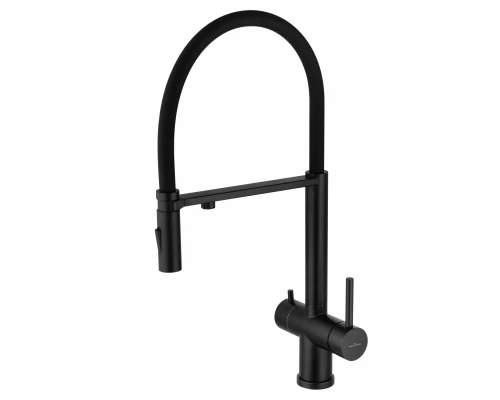 Смеситель для кухни с гибким изливом и подключением фильтра WONZON & WOGHAND, Черный матовый (WW-88458009-MB)