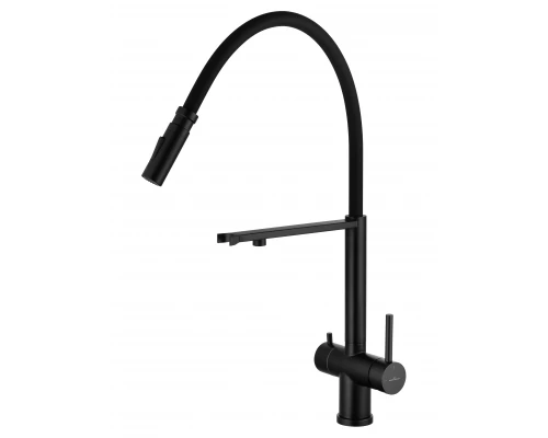 Смеситель для кухни с гибким изливом и подключением фильтра WONZON & WOGHAND, Черный матовый (WW-88458009-MB)