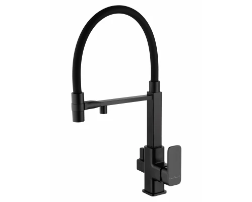 Смеситель для кухни с гибким изливом и подключением фильтра WONZON & WOGHAND, Черный матовый (WW-88458012-MB)