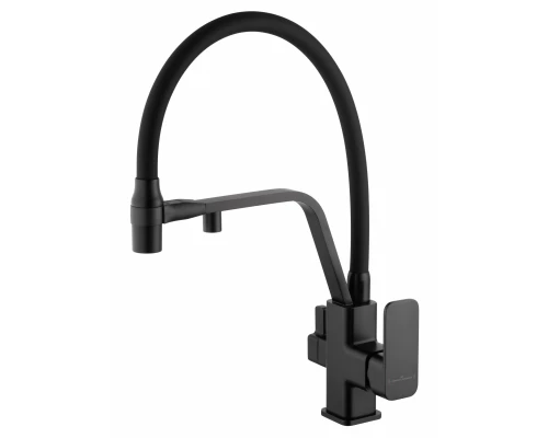 Смеситель для кухни с гибким изливом и подключением фильтра WONZON & WOGHAND, Черный матовый (WW-88458013-MB)