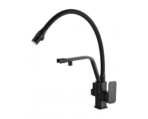 Смеситель для кухни с гибким изливом и подключением фильтра WONZON & WOGHAND, Черный матовый (WW-88458013-MB)