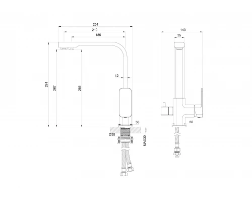 Смеситель для кухни с подключением фильтра WONZON & WOGHAND, Черный матовый (WW-88458004-MB)