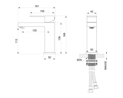 Смеситель для раковины WONZON & WOGHAND CUBE, Брашированное золото (WW-88139016-BG)