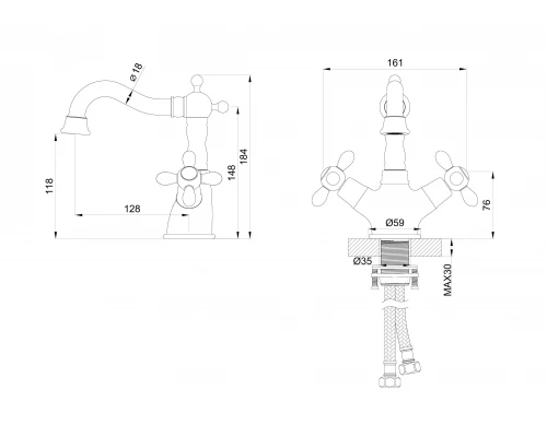 Смеситель для раковины WONZON & WOGHAND RETRO, Глянцевое золото (WW-88139020-PG)
