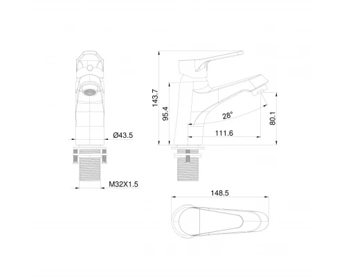 Смеситель для раковины WONZON & WOGHAND, Черный матовый (WW-A40212-MB)