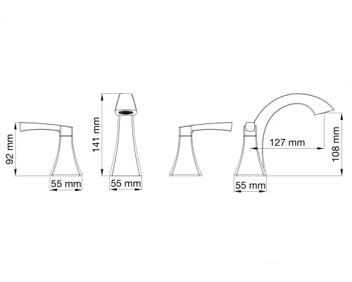 Смеситель для раковины на 3 отверстия WONZON & WOGHAND FLEX, Темный графит (WW-88083095-BGM)