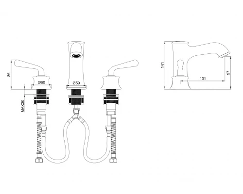 Смеситель для раковины на 3 отверстия WONZON & WOGHAND STEAM, Темный графит (WW-88159008-BGM)