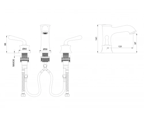 Смеситель для раковины на 3 отверстия WONZON & WOGHAND STEAM, Хром (WW-88159008-CR)