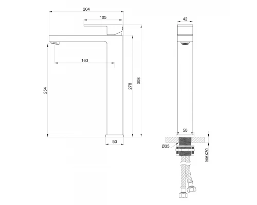 Смеситель для раковины высокий WONZON & WOGHAND CUBE, Хром (WW-88239016-CR)