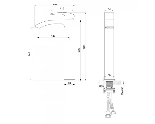 Смеситель для раковины высокий WONZON & WOGHAND FIT, Брашированное золото (WW-88239009- BG)