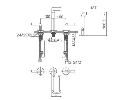 Смеситель для раковины высокий WONZON & WOGHAND LOOP, Черный матовый (WW-131-00-508)