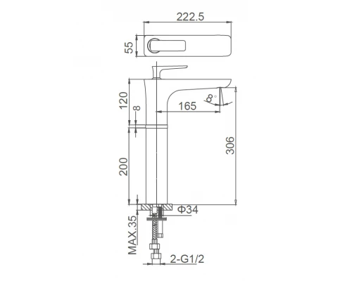 Смеситель для раковины высокий WONZON & WOGHAND SHARK, Хром (WW-481104-CR)