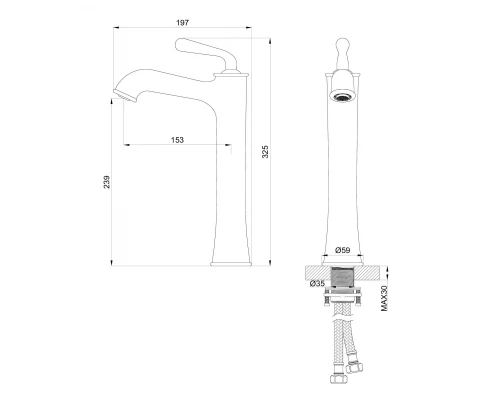 Смеситель для раковины высокий WONZON & WOGHAND STEAM, Черный матовый (WW-88239008-MB)