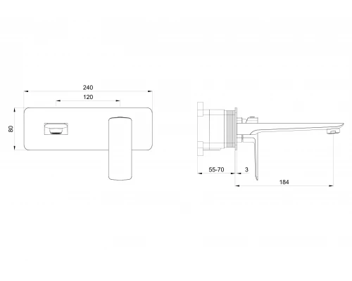 Смеситель для раковины встраиваемый WONZON & WOGHAND EDGE, Черный матовый (WW-88869003-MB)