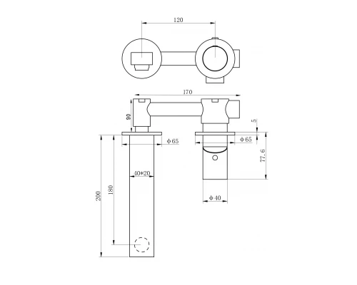 Смеситель для раковины встраиваемый WONZON & WOGHAND, Черный матовый (WW-105-MB)