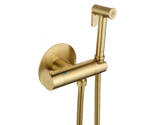 Смеситель с гигиеническим душем и термостатом встраиваемый WONZON & WOGHAND, Брашированное золото (WW-88819902-BG)