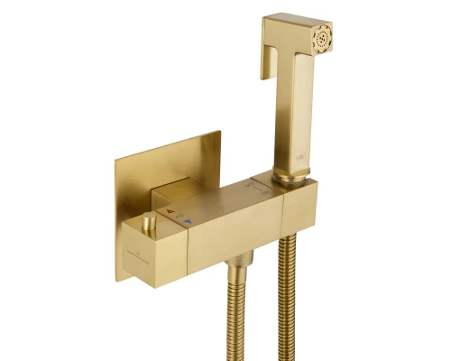 Смеситель с гигиеническим душем и термостатом встраиваемый WONZON & WOGHAND, Брашированное золото (WW-88819903-BG)