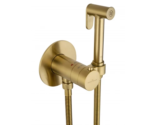 Смеситель с гигиеническим душем и термостатом встраиваемый WONZON & WOGHAND, Брашированное золото (WW-88829909-BG)