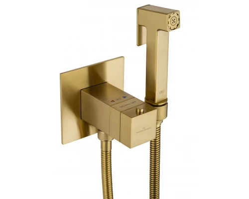 Смеситель с гигиеническим душем и термостатом встраиваемый WONZON & WOGHAND, Брашированное золото (WW-88829910-BG)
