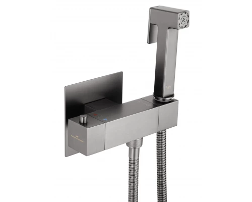 Смеситель с гигиеническим душем и термостатом встраиваемый WONZON & WOGHAND, Темный графит (WW-88819903-BGM)